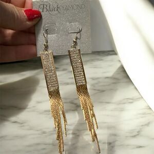Black Diamond Gold Fringe Earrings